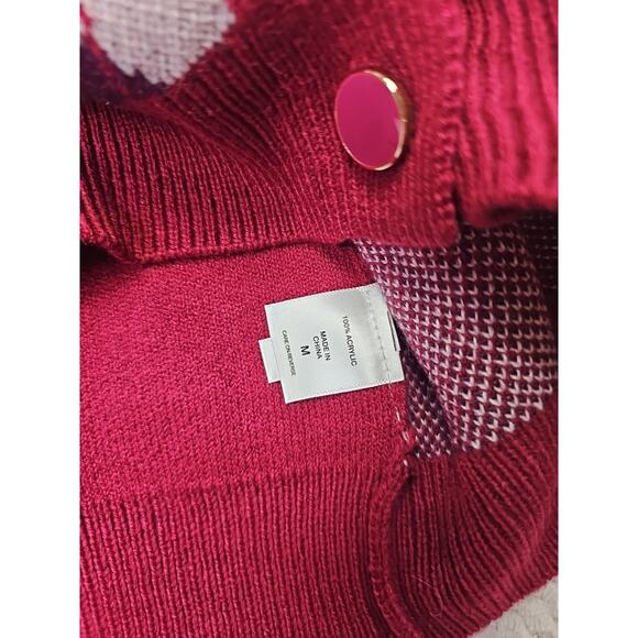 New York & Company Sweater Womens Medium Argyle Cardigan Balloon Sleeve Vneck - Picture 5 of 7